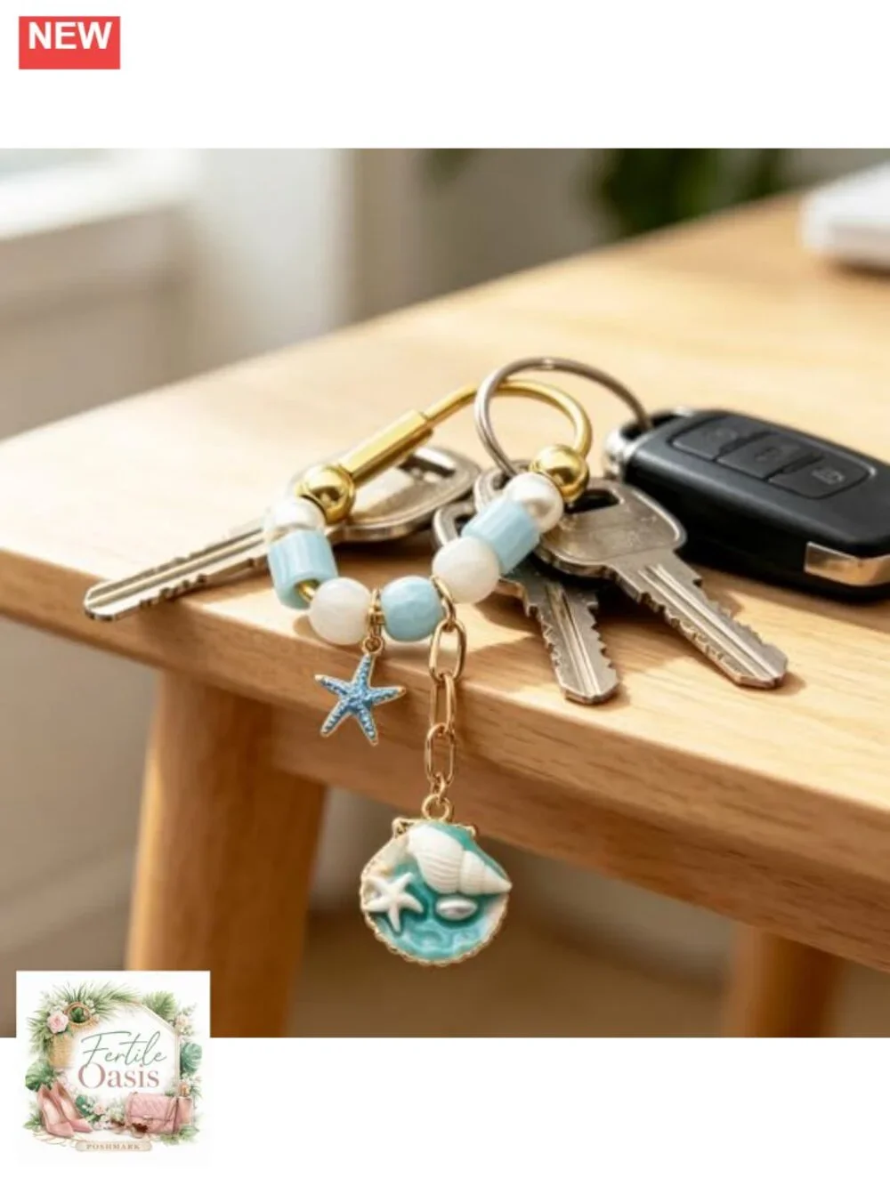 Gold Carabiner Keychain with Beads & Charms, Bag Charm for Handbags, Detachable